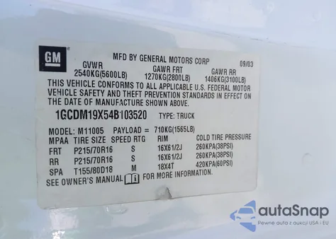 2004 Chevrolet Astro from USA, damaged, VIN 1GCDM19X54B103520